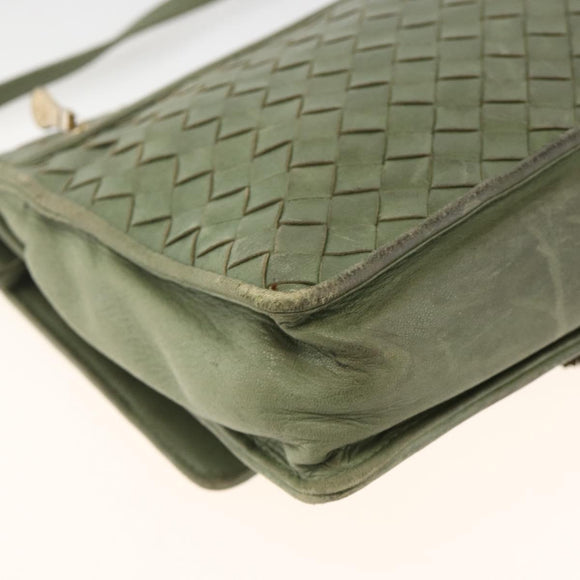 BOTTEGA VENETA INTRECCIATO Shoulder Bag Leather Khaki Gold Auth BSZ346