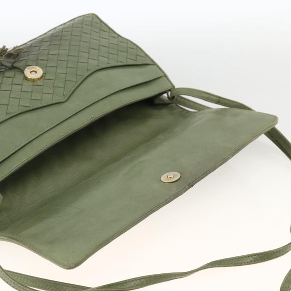 BOTTEGA VENETA INTRECCIATO Shoulder Bag Leather Khaki Gold Auth BSZ346