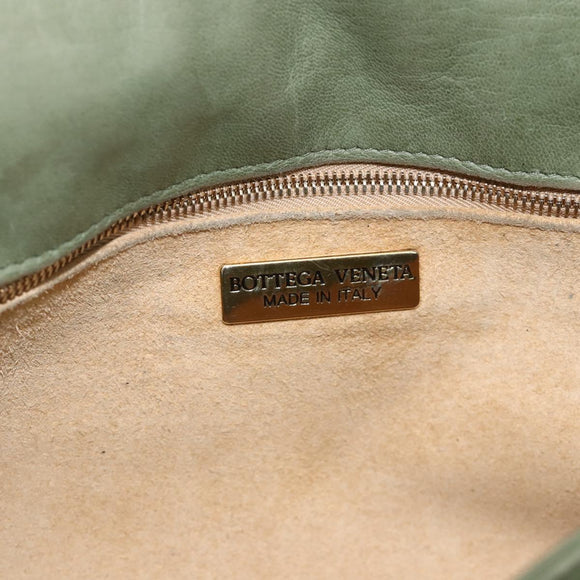 BOTTEGA VENETA INTRECCIATO Shoulder Bag Leather Khaki Gold Auth BSZ346