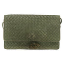 BOTTEGA VENETA INTRECCIATO Shoulder Bag Leather Khaki Gold Auth BSZ346-13