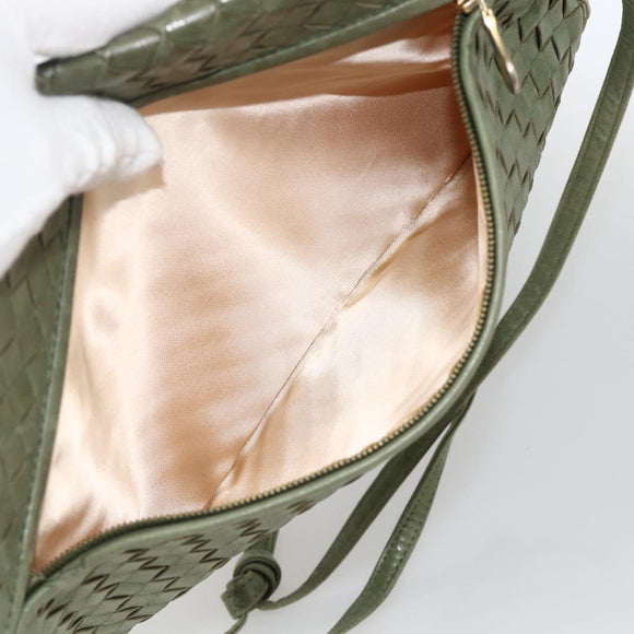 BOTTEGA VENETA INTRECCIATO Shoulder Bag Leather Khaki Gold Auth BSZ346