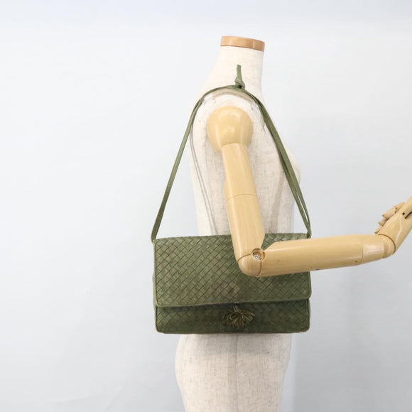 BOTTEGA VENETA INTRECCIATO Shoulder Bag Leather Khaki Gold Auth BSZ346
