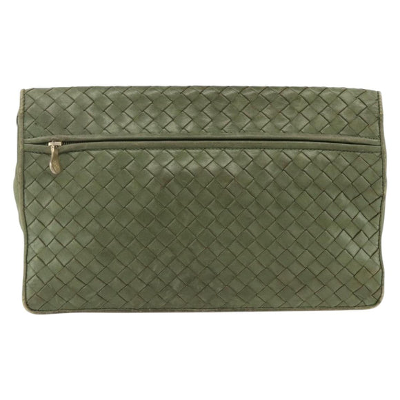 BOTTEGA VENETA INTRECCIATO Shoulder Bag Leather Khaki Gold Auth BSZ346