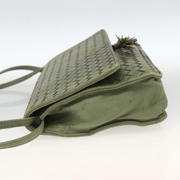 BOTTEGA VENETA INTRECCIATO Shoulder Bag Leather Khaki Gold Auth BSZ346