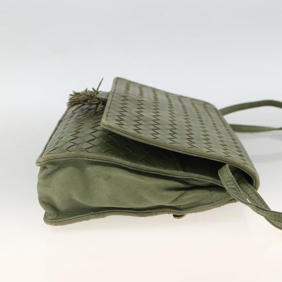 BOTTEGA VENETA INTRECCIATO Shoulder Bag Leather Khaki Gold Auth BSZ346