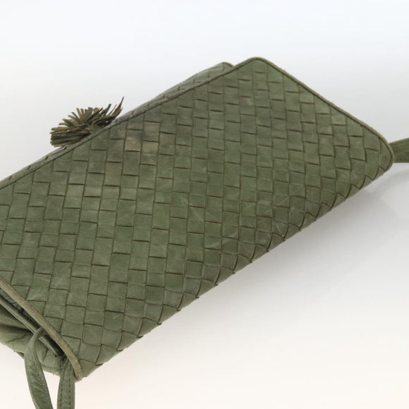 BOTTEGA VENETA INTRECCIATO Shoulder Bag Leather Khaki Gold Auth BSZ346