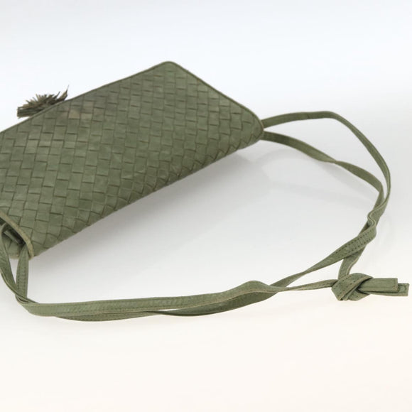 BOTTEGA VENETA INTRECCIATO Shoulder Bag Leather Khaki Gold Auth BSZ346