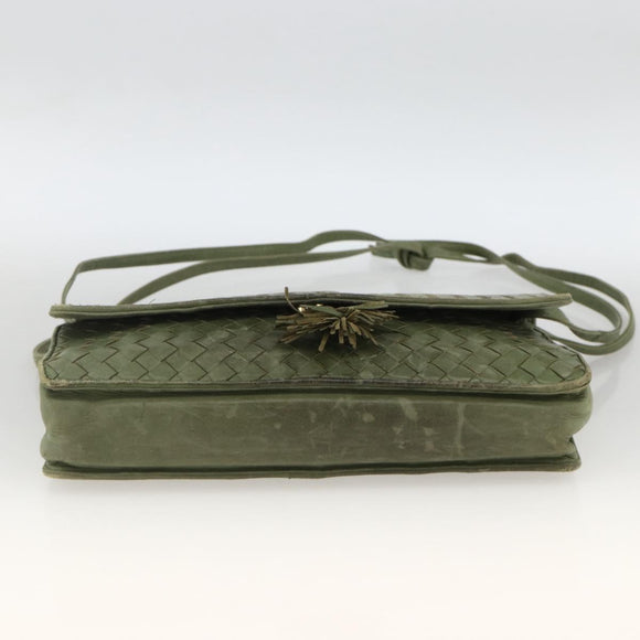 BOTTEGA VENETA INTRECCIATO Shoulder Bag Leather Khaki Gold Auth BSZ346