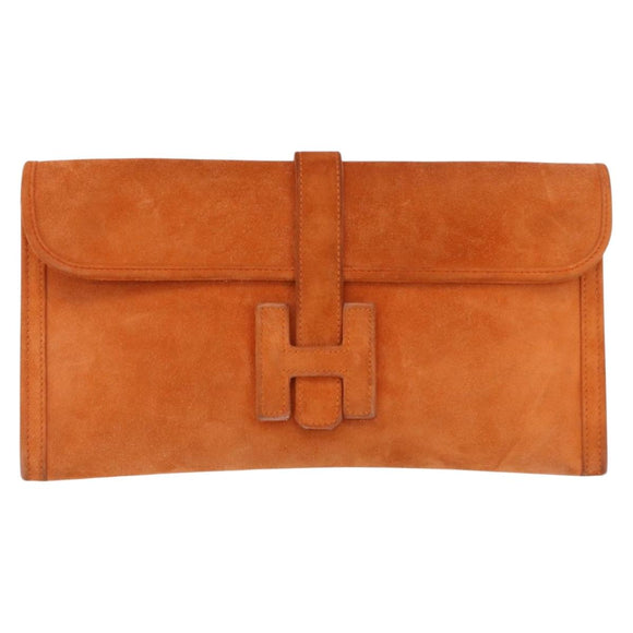 HERMES Jije Elan 29 Clutch Bag Suede Orange Auth BSZ347SAV