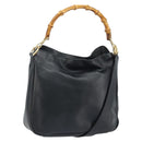 GUCCI Bamboo Hand Bag Leather 2way Black Gold 001 1638 Auth BSZ349-1