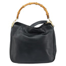 GUCCI Bamboo Hand Bag Leather 2way Black Gold 001 1638 Auth BSZ349-13