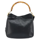 GUCCI Bamboo Hand Bag Leather 2way Black Gold 001 1638 Auth BSZ349-2