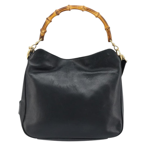 GUCCI Bamboo Hand Bag Leather 2way Black Gold 001 1638 Auth BSZ349