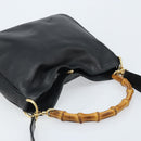 GUCCI Bamboo Hand Bag Leather 2way Black Gold 001 1638 Auth BSZ349-6
