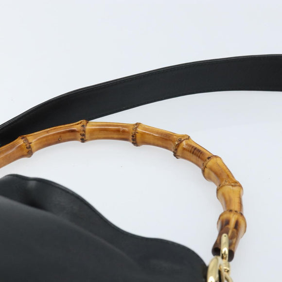 GUCCI Bamboo Hand Bag Leather 2way Black Gold 001 1638 Auth BSZ349
