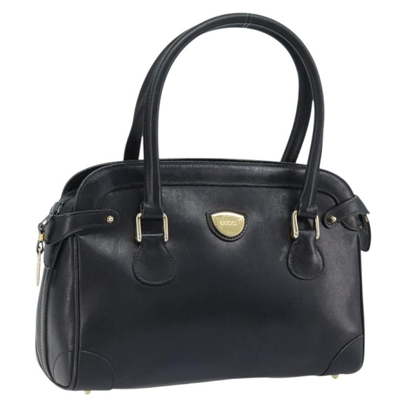GUCCI Hand Bag Leather Black Gold Auth BSZ350
