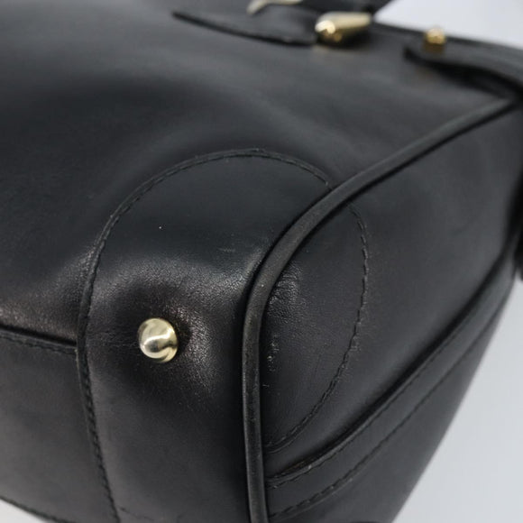 GUCCI Hand Bag Leather Black Gold Auth BSZ350