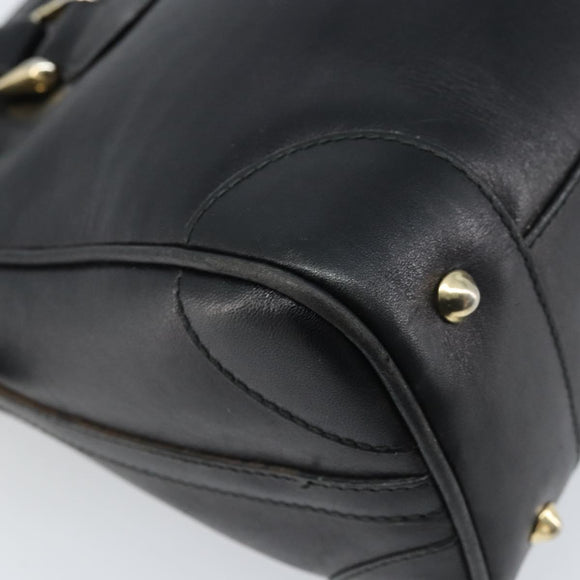 GUCCI Hand Bag Leather Black Gold Auth BSZ350