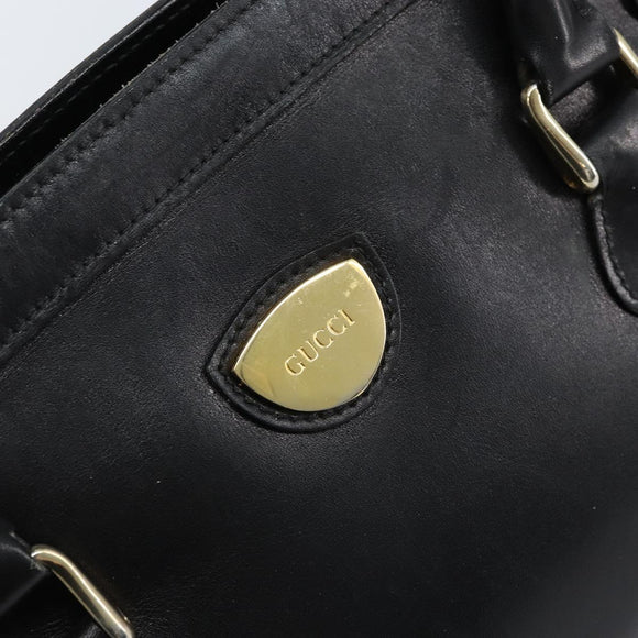GUCCI Hand Bag Leather Black Gold Auth BSZ350