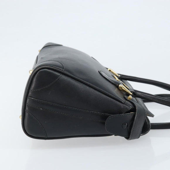 GUCCI Hand Bag Leather Black Gold Auth BSZ350