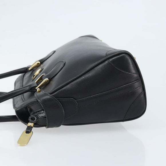 GUCCI Hand Bag Leather Black Gold Auth BSZ350