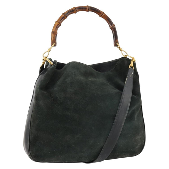 GUCCI Bamboo Shoulder Bag Suede 2way Green Gold 001 3754 Auth BSZ354