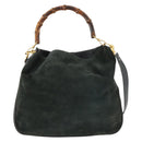 GUCCI Bamboo Shoulder Bag Suede 2way Green Gold 001 3754 Auth BSZ354-2