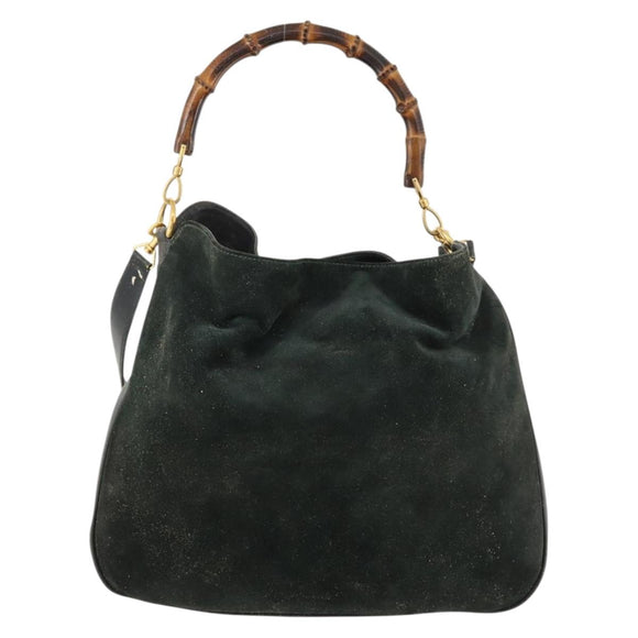 GUCCI Bamboo Shoulder Bag Suede 2way Green Gold 001 3754 Auth BSZ354