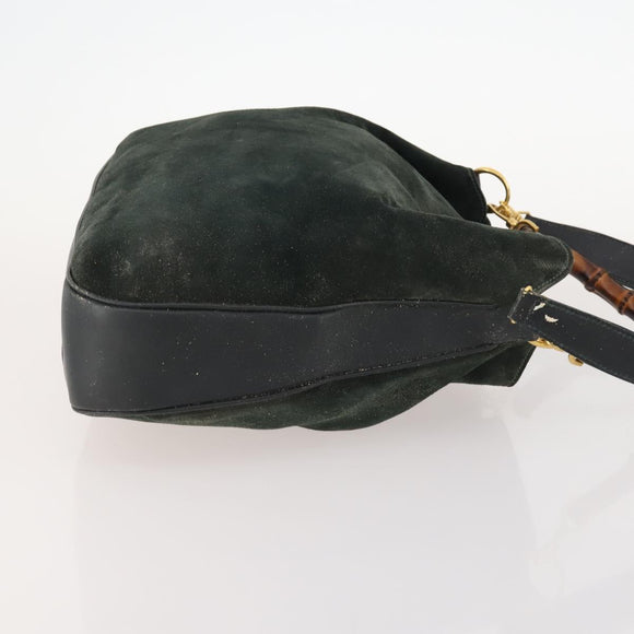 GUCCI Bamboo Shoulder Bag Suede 2way Green Gold 001 3754 Auth BSZ354