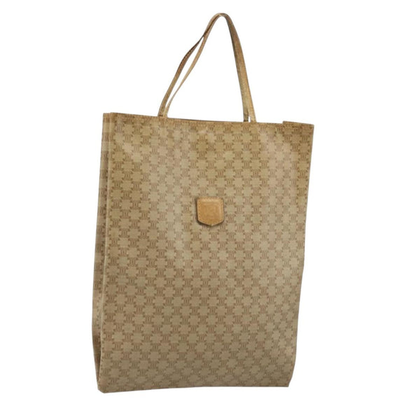 CELINE Macadam Canvas Hand Bag PVC Beige Gold Auth BSZ357