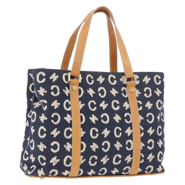 CELINE C Macadam Canvas Hand Bag Navy Gold Auth BSZ358V