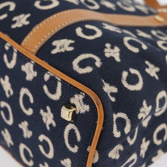 CELINE C Macadam Canvas Hand Bag Navy Gold Auth BSZ358V