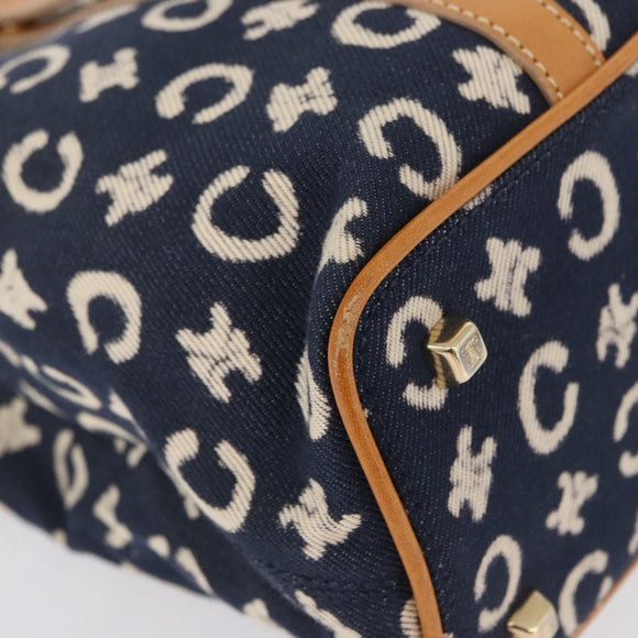 CELINE C Macadam Canvas Hand Bag Navy Gold Auth BSZ358V