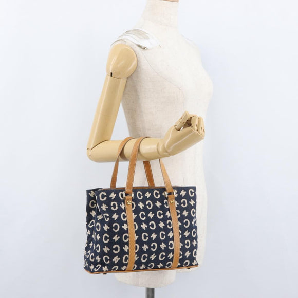 CELINE C Macadam Canvas Hand Bag Navy Gold Auth BSZ358V
