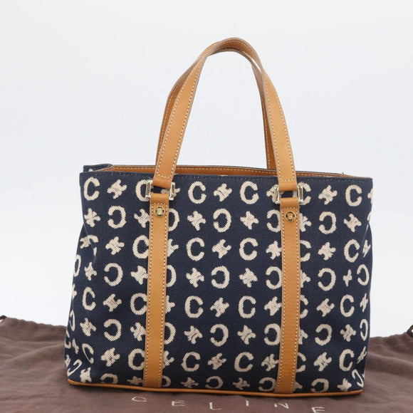 CELINE C Macadam Canvas Hand Bag Navy Gold Auth BSZ358V