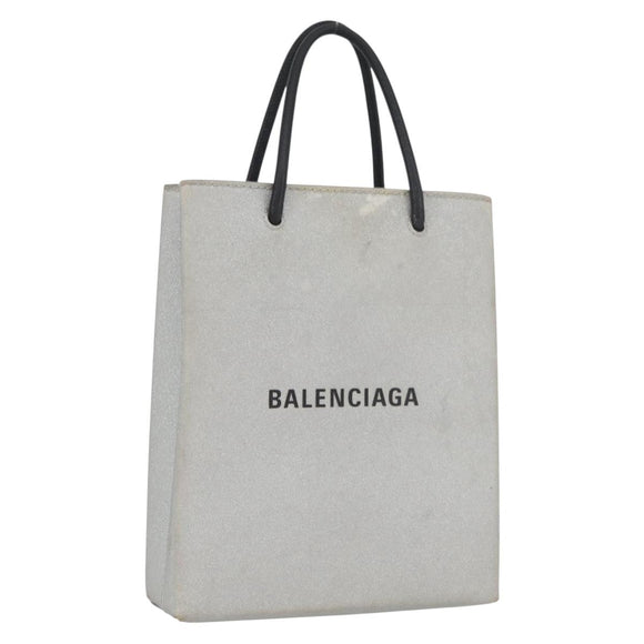 BALENCIAGA Shopping Tote Bag Tote Bag Coated Canvas Silver 693805 Auth BSZ360