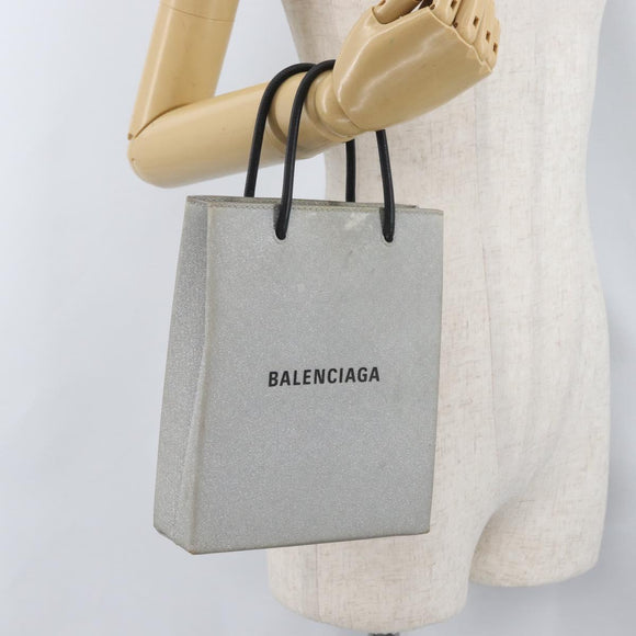 BALENCIAGA Shopping Tote Bag Tote Bag Coated Canvas Silver 693805 Auth BSZ360