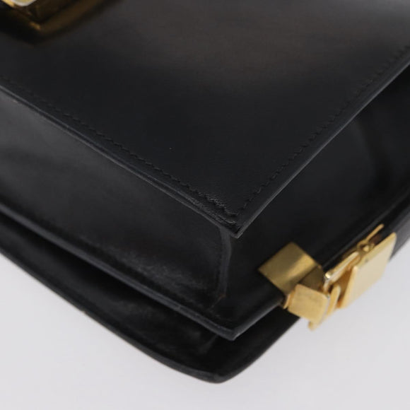 CELINE Horse Carriage Shoulder Bag Leather Black Gold Auth BSZ366
