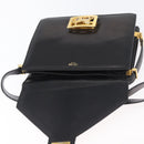 CELINE Schoudertas met paardenkoets Leer Zwart Goud Auth BSZ366-18