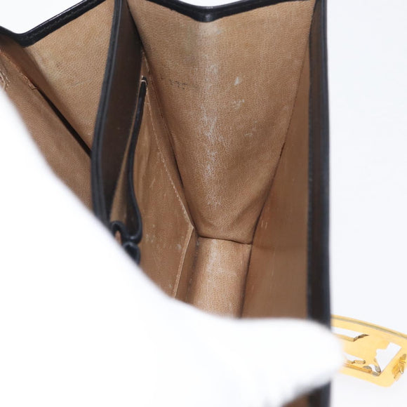 CELINE Schoudertas met paardenkoets Leer Zwart Goud Auth BSZ366