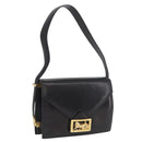 CELINE Schoudertas met paardenkoets Leer Zwart Goud Auth BSZ366-1