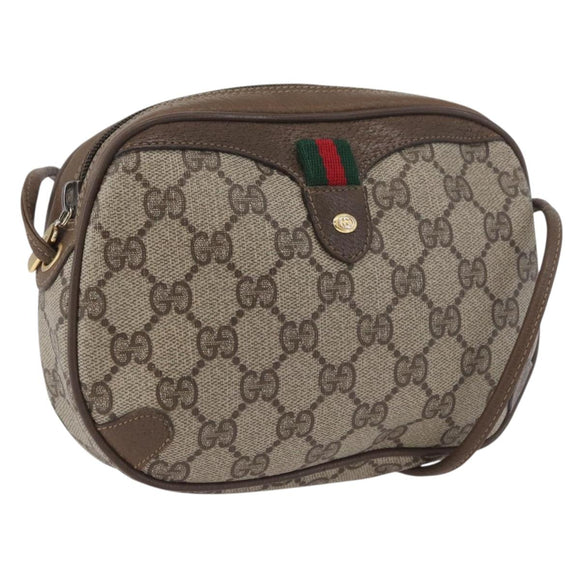 GUCCI GG Supreme Web Sherry Line Bag PVC Beige Gold 89 02 066i Auth BSZ370