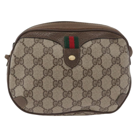 GUCCI GG Supreme Web Sherry Line Bag PVC Beige Gold 89 02 066i Auth BSZ370