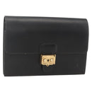 HERMES Pochette jet Clutch Bag Leather Black Gold Auth BSZ371-1
