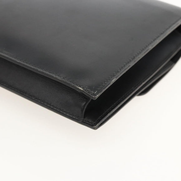 HERMES Pochette jet Clutch Bag Leather Black Gold Auth BSZ371