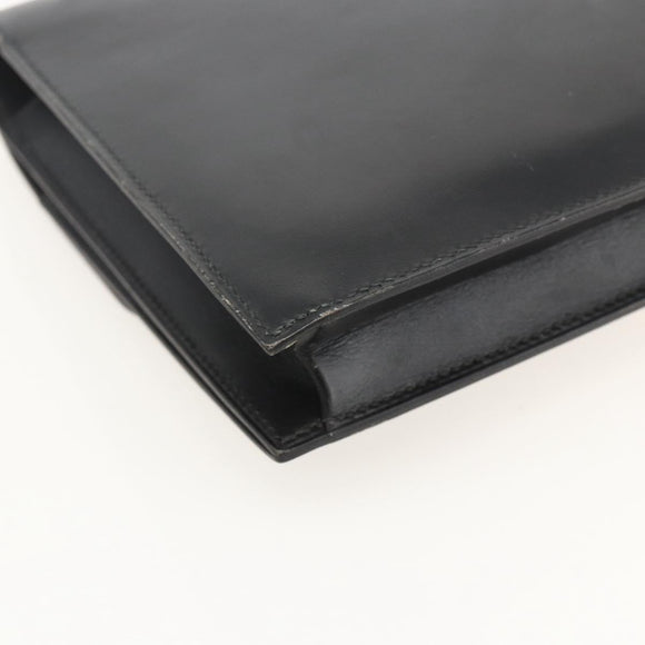 HERMES Pochette jet Clutch Bag Leather Black Gold Auth BSZ371
