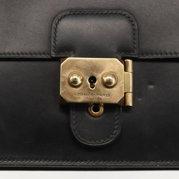 HERMES Pochette jet Clutch Bag Leather Black Gold Auth BSZ371