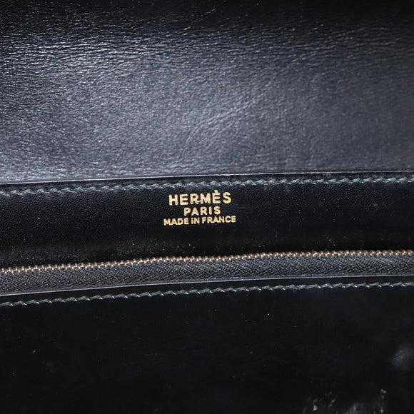 HERMES Pochette jet Clutch Bag Leather Black Gold Auth BSZ371