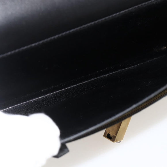 HERMES Pochette jet Clutch Bag Leather Black Gold Auth BSZ371
