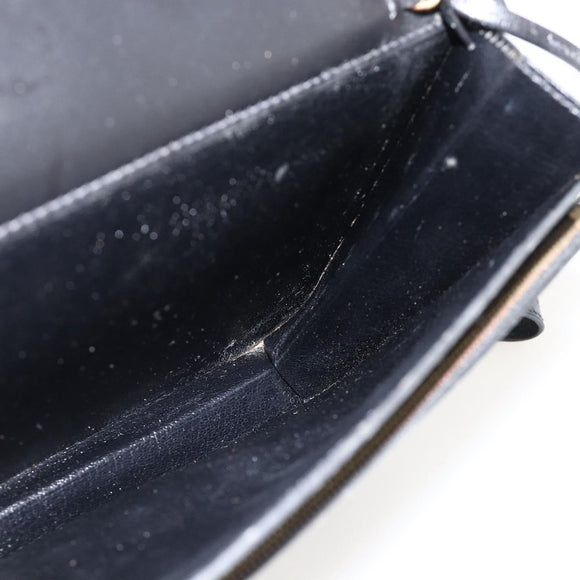HERMES Pochette jet Clutch Bag Leather Black Gold Auth BSZ371